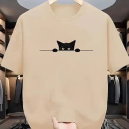Fashion New Men's Cute Kitten Printed T-shirt Summer Breathable Round Neck Tops Outdoor Casual Versatile Tees