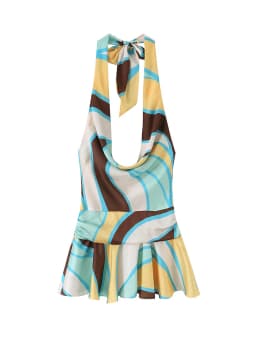 TFMLN Women Print Halter Dress Sleeveless Backless Sexy Slim Folds Mini Dress Summer Vintage Fashion Party Vacation Lady Outfit