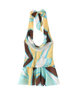 TFMLN Women Print Halter Dress Sleeveless Backless Sexy Slim Folds Mini Dress Summer Vintage Fashion Party Vacation Lady Outfit