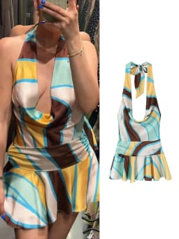 TFMLN Women Print Halter Dress Sleeveless Backless Sexy Slim Folds Mini Dress Summer Vintage Fashion Party Vacation Lady Outfit