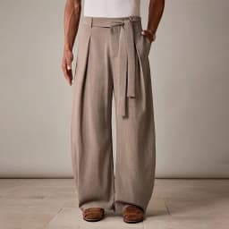 KIDWHXR Men Trousers Loose Mid Waist Breathable Male Suit Pant Vintage Pleated Straight Drawstring Business Casual Man Pant
