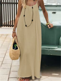 Large-Size Women's Pure-Color Backless Lace-Up Long Loose Casual Comfortable Camisole Dress
