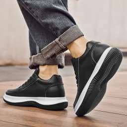 Men's Black White Elevator Shoes 6/8/10CM Height Increasing Breathable Leather Casual Sneakers Non-slip Platform Trainers