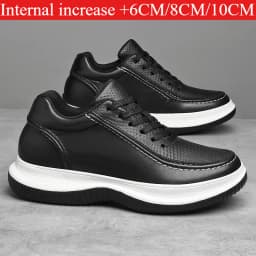 Men's Black White Elevator Shoes 6/8/10CM Height Increasing Breathable Leather Casual Sneakers Non-slip Platform Trainers
