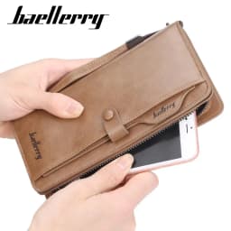 Baellerry Retro Men's Long Wallet Multifunctional Card Holder Mobile Phone Bag High Quality Card Storage Organizer