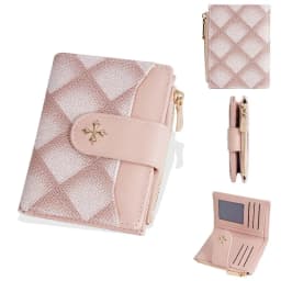 Baellerry Women's Diamond Patterned Checkered Short Wallet with Buckle Clasp Button Zipper Card Holder Ladies' Compact Organizer