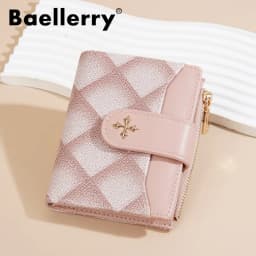 Baellerry Women's Diamond Patterned Checkered Short Wallet with Buckle Clasp Button Zipper Card Holder Ladies' Compact Organizer