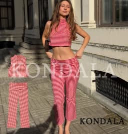 KONDALA Trendy Street Plaid Vest Set Women Chic Tank Top, Slim Capris Pants 2026 Spring Summer Fashion Holiday Casual Pants Set