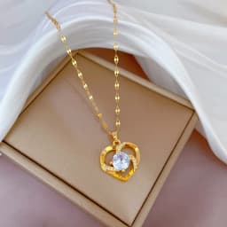 Luxury Full Zicron Shiny Heart Necklace for Women Titanium Steel Gold Color Anti-Tarnish Romantic Pendant Necklace