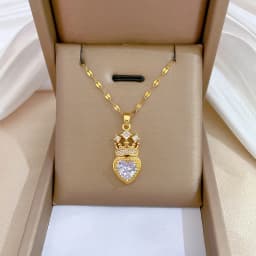 Luxury Full Zicron Shiny Heart Necklace for Women Titanium Steel Gold Color Anti-Tarnish Romantic Pendant Necklace