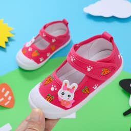 Cute Girls Canvas Shoes for Kindergarten Cartoon Rabbit with Carrots Little Kids Casual Shoes with Flowers Prints Non-slip Soft