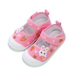 Cute Girls Canvas Shoes for Kindergarten Cartoon Rabbit with Carrots Little Kids Casual Shoes with Flowers Prints Non-slip Soft