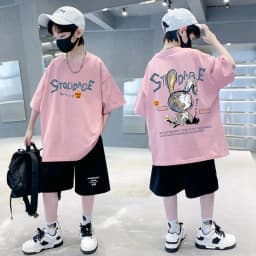 Nickelodeon Spring and Summer Children's Cartoon 100% Cotton T-Shirt - Large Size Top. Model's Outfit Is for Reference Only.