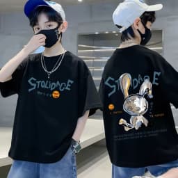 Nickelodeon Spring and Summer Children's Cartoon 100% Cotton T-Shirt - Large Size Top. Model's Outfit Is for Reference Only.