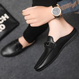 Summer Leather Casual Shoes For Men Half Shoes Comfortable Soft Men's Loafers Lightweight Flat Slip-on Shoes Man Daily Slippers