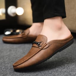 Summer Leather Casual Shoes For Men Half Shoes Comfortable Soft Men's Loafers Lightweight Flat Slip-on Shoes Man Daily Slippers