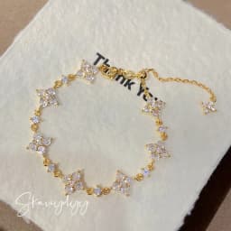 Clover Design Zircon Bracelet 925 Silver Plated Gold Adjustable Chain Luxury Crystal Flower Bracelets for Women Jewelry Gift