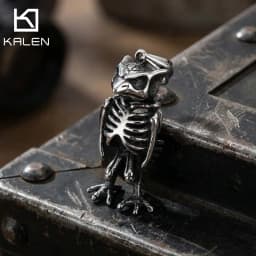 KALEN Fashion Men's Stainless Steel Gothic Owl Skeleton Pendant Oxidized Darkness Punk Style Necklace Box Chain Wholesale Gift