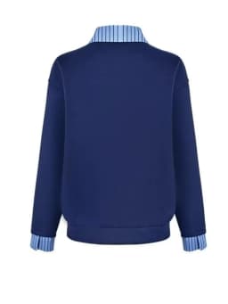 Women's solid-color long-sleeve polo shirt with color-block collar design stylish and casual knitted top for spring and summer