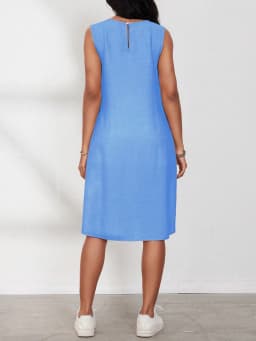 Women's Sleeveless Long Tunic Shirt, Casual Round Neck Button Side Slit Tunic Top, Solid Color Summer Blouse For Ladies