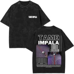 Pop Rock Band Tame Impala Currents Vintage Acid Washed T Shirt Men Women Casual Cotton Oversized Short Sleeve T-shirt Streetwear