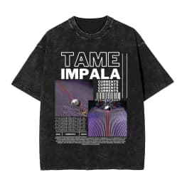 Pop Rock Band Tame Impala Currents Vintage Acid Washed T Shirt Men Women Casual Cotton Oversized Short Sleeve T-shirt Streetwear