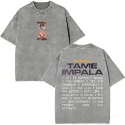Pop Rock Band Tame Impala Currents Vintage Acid Washed T Shirt Men Women Casual Cotton Oversized Short Sleeve T-shirt Streetwear