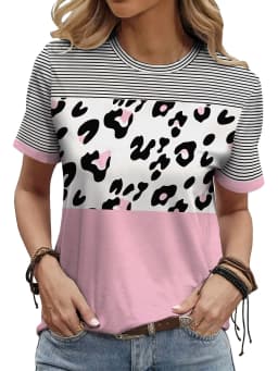 Rainbow Striped Women T Shirt Oversized Clothes Trend Casual Short Sleeve Crew Neck T Shirts Summer Lady Tees Daily Soft Wear