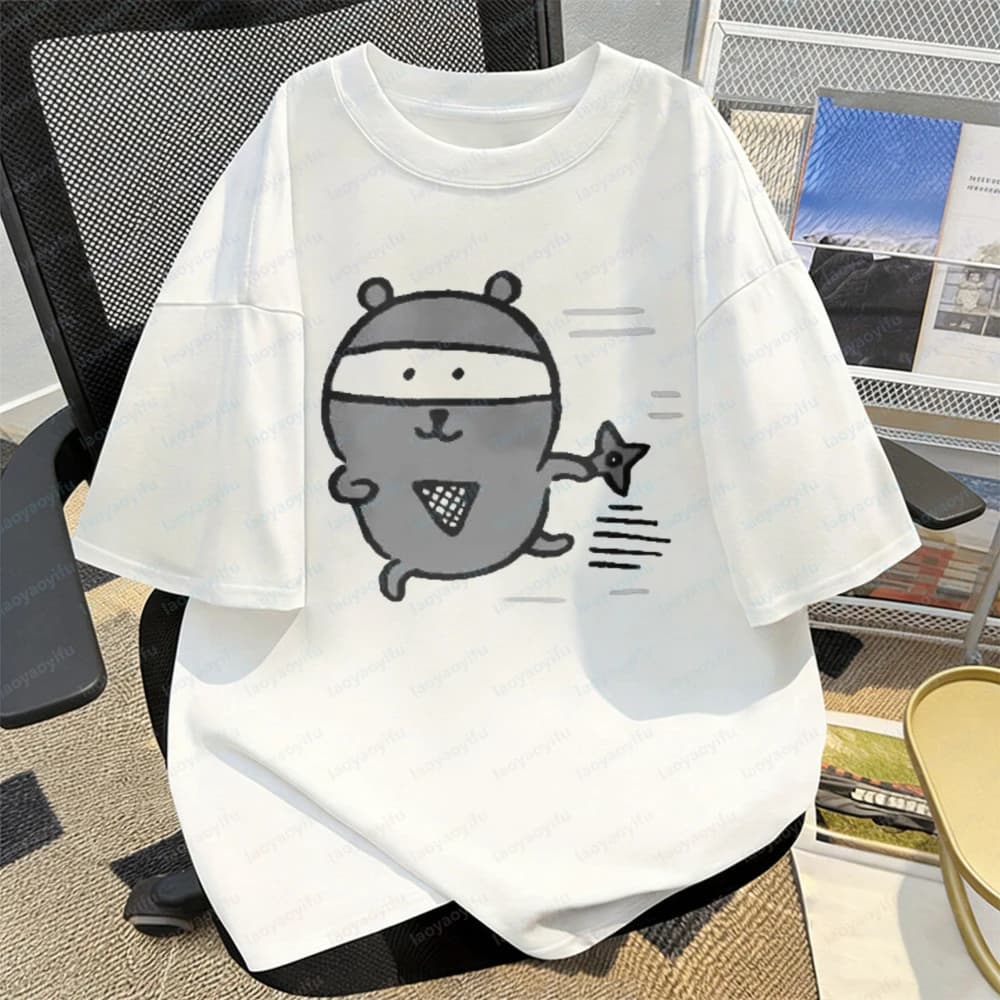 Joke Bear Ninja Cotton T-Shirt Kawaii Japanese Comics Graphic Tee Vintage Classic Summer Harajuku Casual Clothes for Women Men