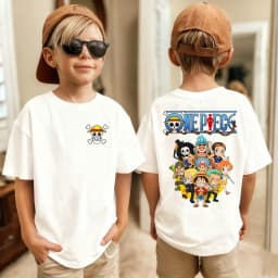 2026 One Piece Japanese Anime Print Boys' Short-Sleeve T-Shirt, Luffy Pattern, Pure Cotton Crew Neck Top, Suitable for Children.
