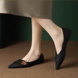 Pointed Toe Low Heel Pumps for Women, New Metal Buckle Soft Leather Office Shoes, French Style Chunky Heel Work Flats