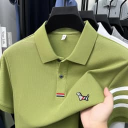 High end 100% cotton short sleeve polo shirt men luxury brand cute dog design Korean casual summer golf fashion striped T-shirt