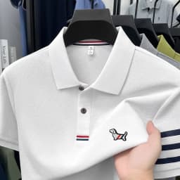 High end 100% cotton short sleeve polo shirt men luxury brand cute dog design Korean casual summer golf fashion striped T-shirt