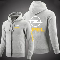 Opel 2026 men's new long sleeved comfortable solid color jacket with hood and printed zipper casual sportswear hooded sweatshirt