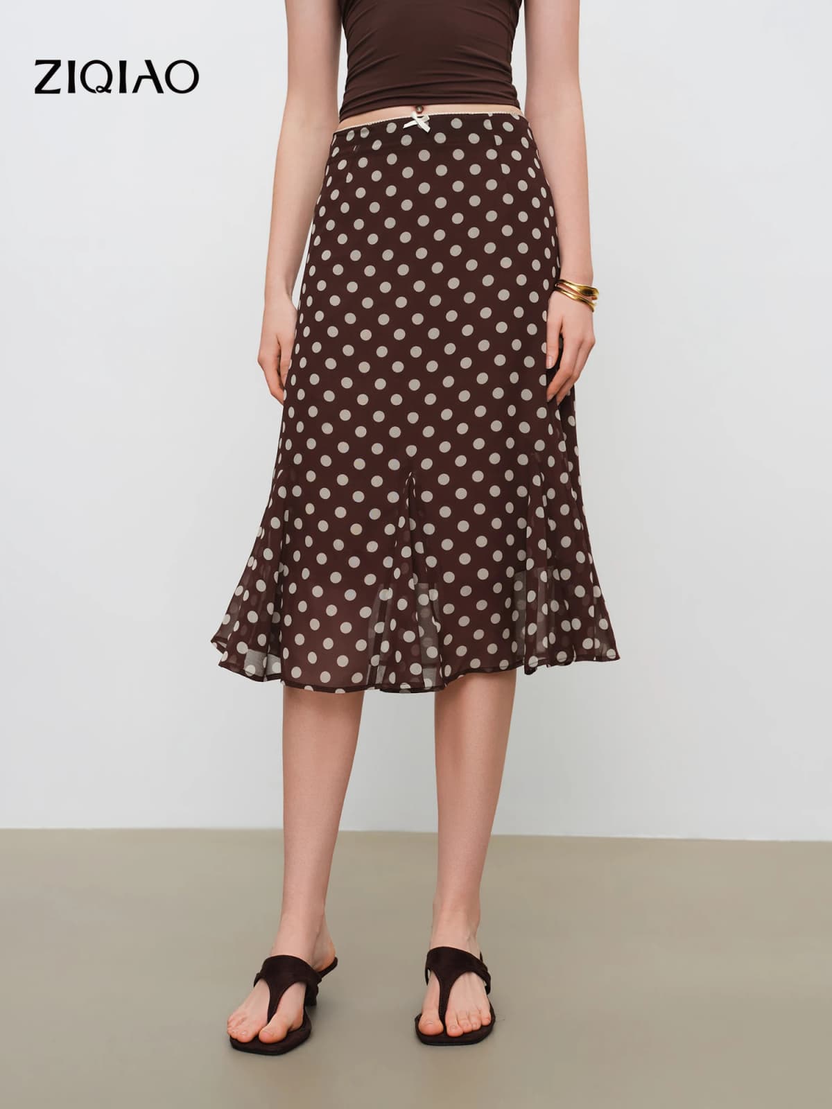 ZIQIAO 2026 New Summer Women's A-Line Flared Chiffon Midi Chic Skirt, Flowy Mermaid Hem Streetwear Top for Y2K Coquette Style