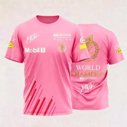 T-shirt with World Champion Signature & Event Logos Comfortable Casual Wear for Racing Fans