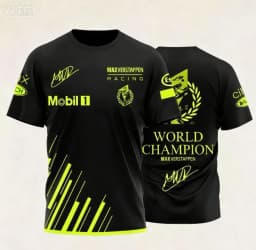 T-shirt with World Champion Signature & Event Logos Comfortable Casual Wear for Racing Fans