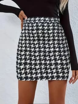 Women's Fashion Houndstooth High-Waisted Bodycon Mini Skirt, Slim Fit Elegant Versatile Pencil Skirt