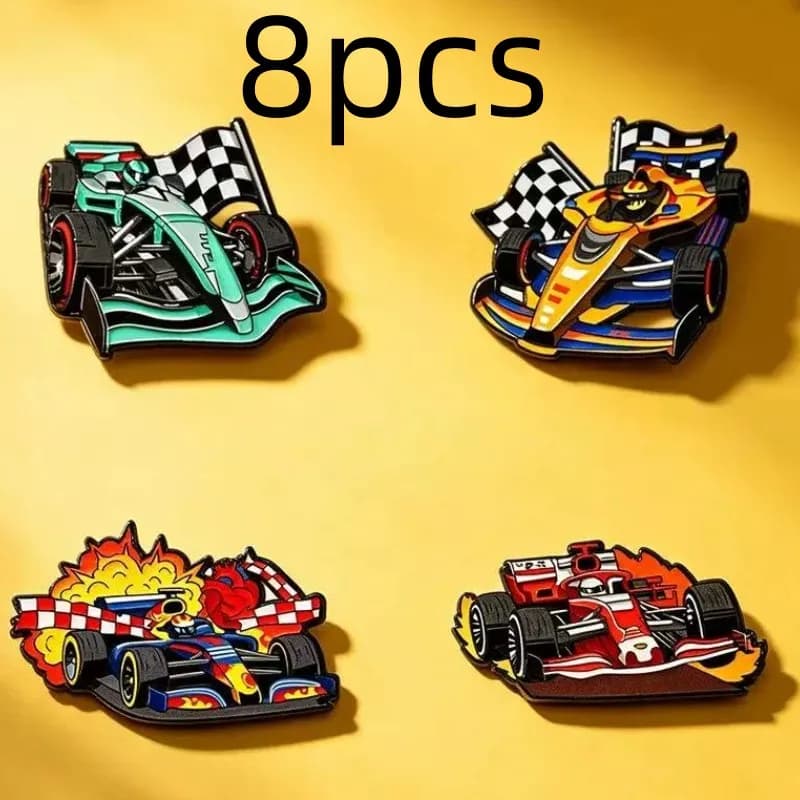 8pcs Creative Sports Car Enamel Pins Set Cartoon Brooch Lapel Pin Badge for Backpack Clothing Fashion Jewelry Accessory