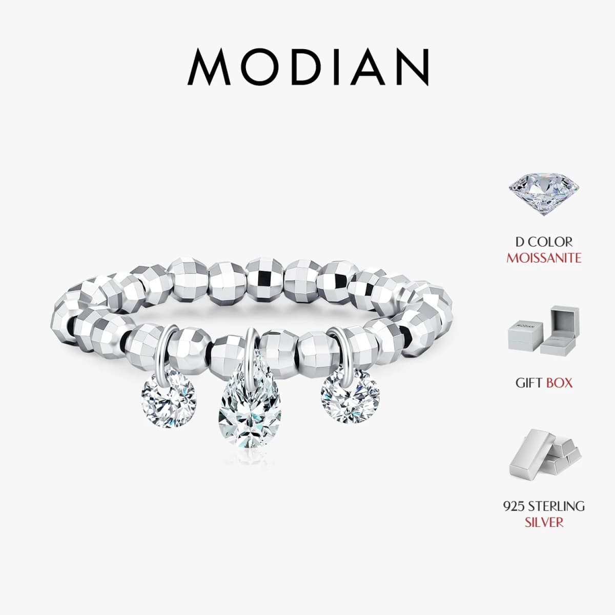 MODIAN Three D Color Moissanite Finger Ring 925 Sterling Sliver Sparkling Lab Diamond Swings Beaded Rings For Women Jewelry