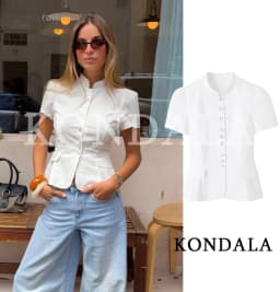Women Chic Leisure Slim Short Sleeve Shirt KONDALA 2026 Summer Trendy Single-Breasted Tops Female High Street Commute Shirts Top