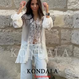 KONDALA Sexy Chiffon Transparent Women Blouses Bow Tie Patchwork Loose Ruffles Shirts Fashion 2026 Summer Beach Holiday Outwear