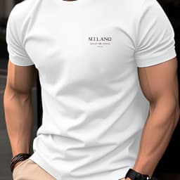 Men's Summer 100% Cotton Casual Fashion MILANO ITALIA Pattern Printed Loose Breathable Round Neck Short Sleeve T-shirt