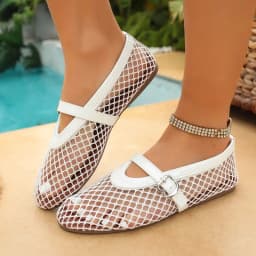 In Summer, Wear Round Toe, Straight Buckles, Casual and Comfortable, Women's Flats, Cut-out Mary Jane Single Shoes,fishnet Shoes