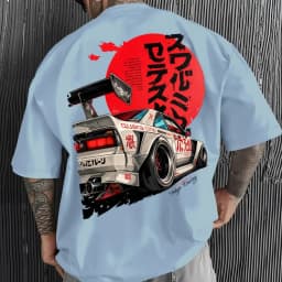 Men's JDM Racing Car Graphic T-Shirt 100% Cotton Hot Sale Oversized Tee Breathable Japanese Streetwear Tops