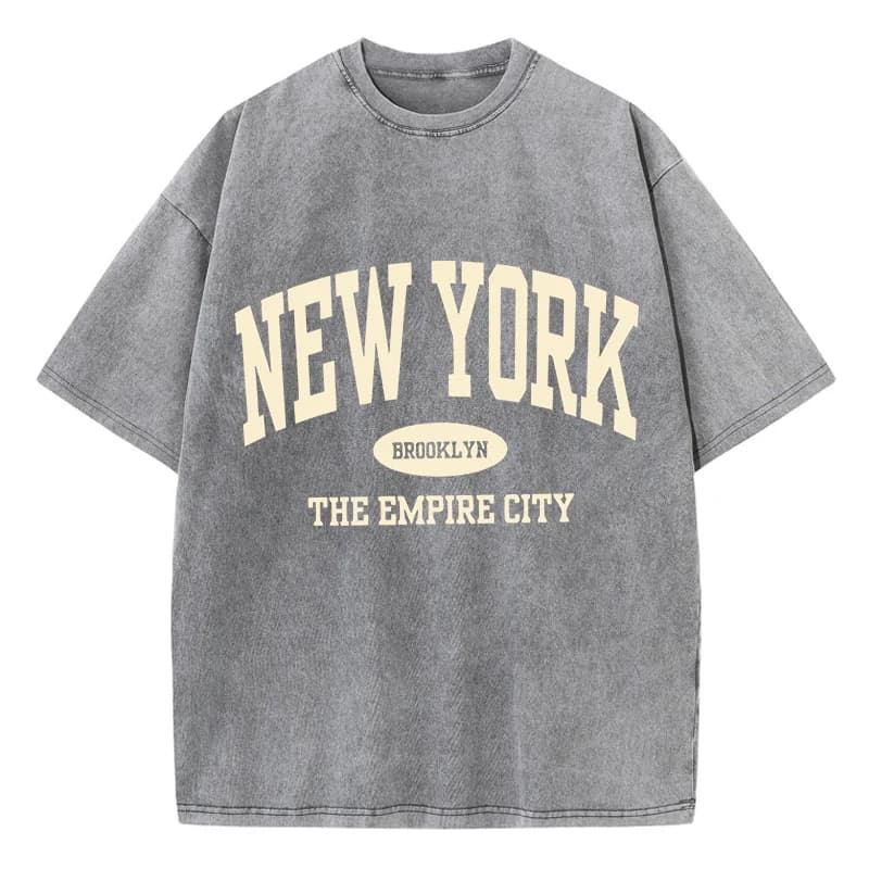 New York Brooklyn Letter Printed Washed T-Shirts Women Cotton Tops Comfortable Distressed O-Neck T Shirts Summer Womans Clothes