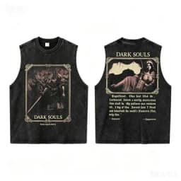 Men 100% Cotton Black Washed Tank Top Sleeveless Dark Knight Graphic Print Casual Streetwear Tee