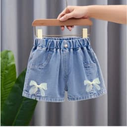 Summer Girls Shorts 3-12T Sweet Bead Decoration Kids Half Pants Loose Children Denim Shorts Soft Boys Clothes