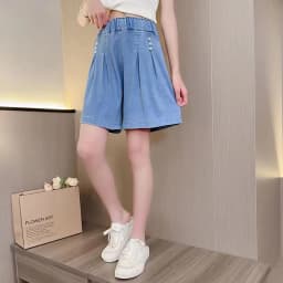 Summer Girls Shorts 3-12T Sweet Bead Decoration Kids Half Pants Loose Children Denim Shorts Soft Boys Clothes