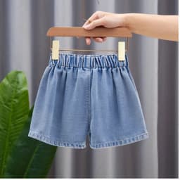 Summer Girls Shorts 3-12T Sweet Bead Decoration Kids Half Pants Loose Children Denim Shorts Soft Boys Clothes